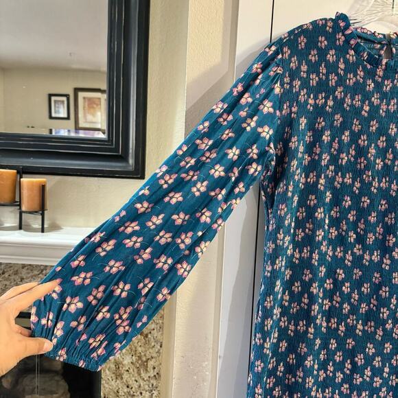 NWT LABEL RITU KUMAR Floral Print Sheath Smocked Dress with Bishop Sleeves Large - Picture 10 of 14